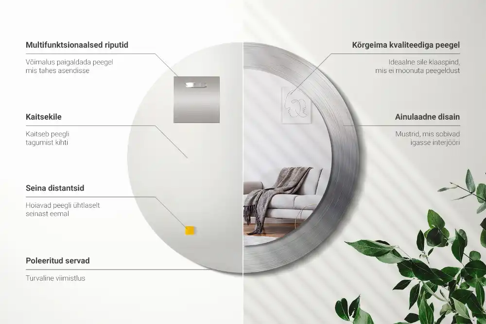 Round mirror frame with print Imitation metal