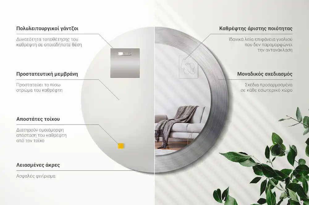 Round mirror frame with print Imitation metal