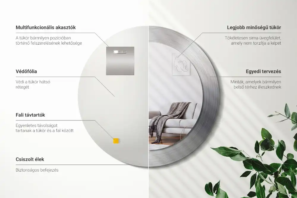 Round mirror frame with print Imitation metal