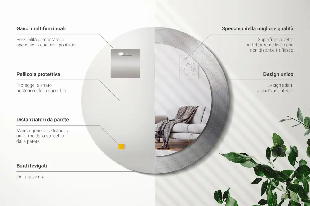 Round mirror frame with print Imitation metal