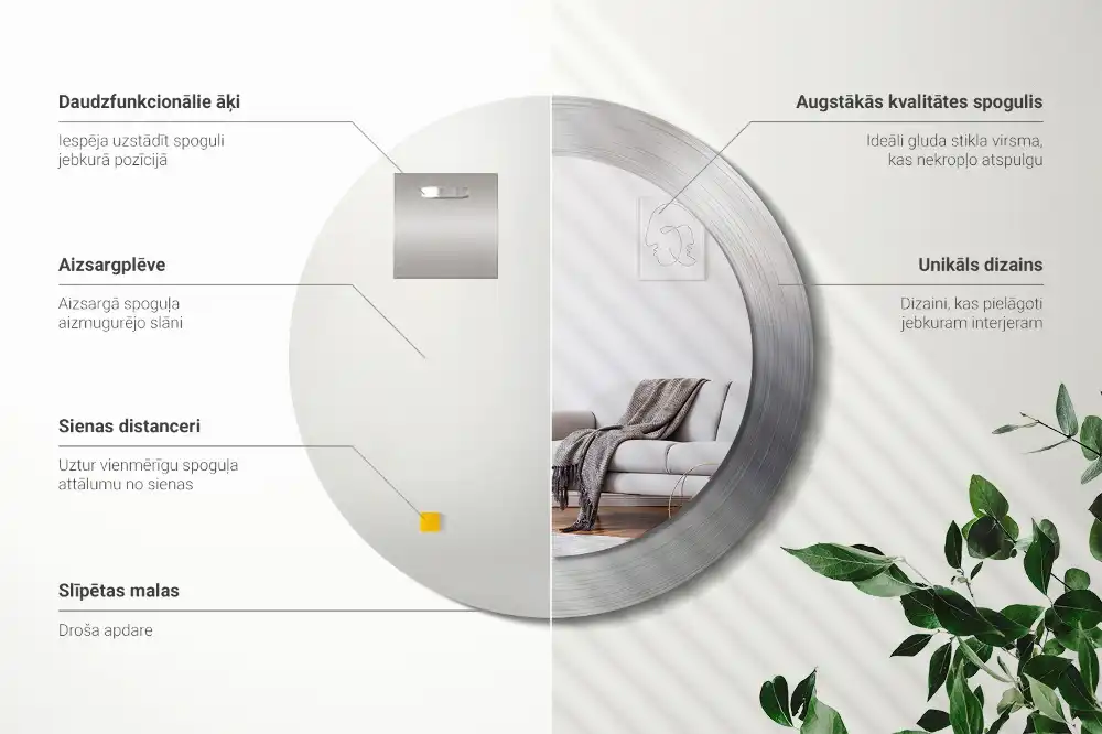 Round mirror frame with print Imitation metal