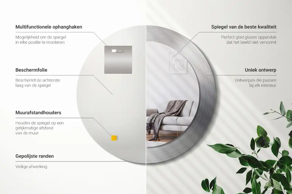 Round mirror frame with print Imitation metal