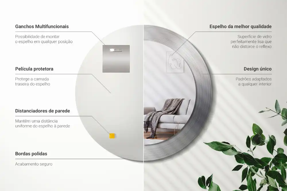 Round mirror frame with print Imitation metal