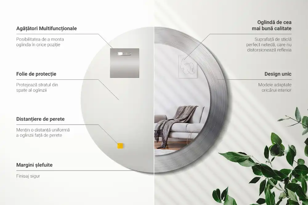 Round mirror frame with print Imitation metal