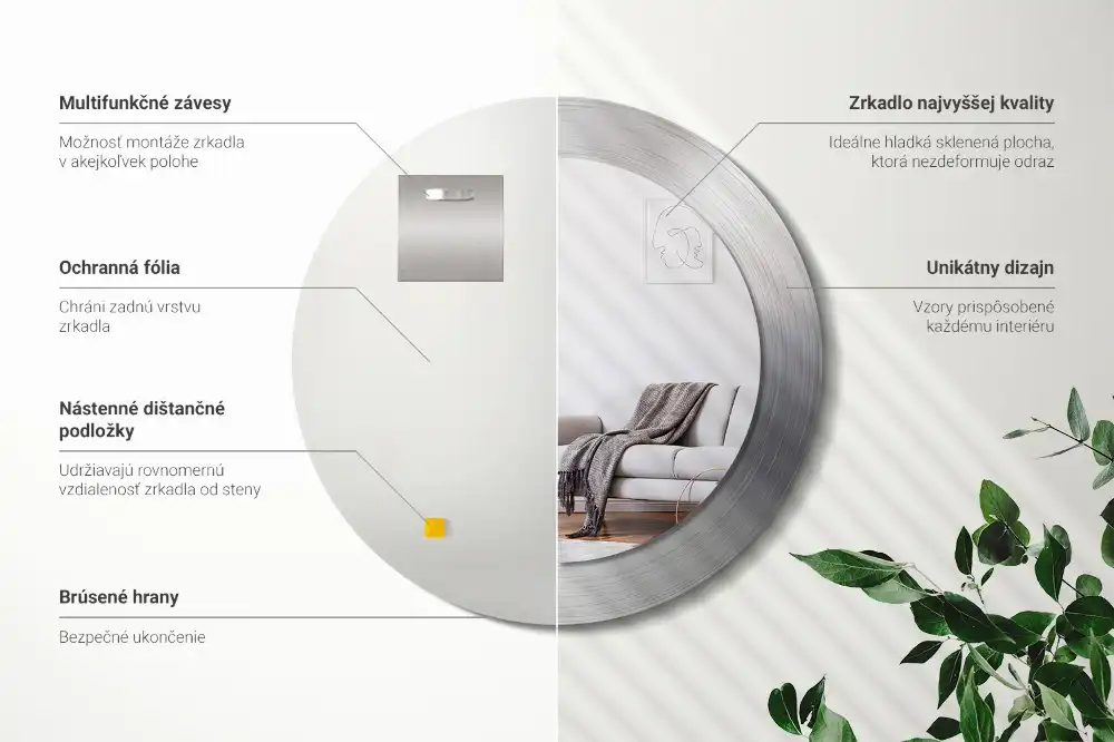 Round mirror frame with print Imitation metal