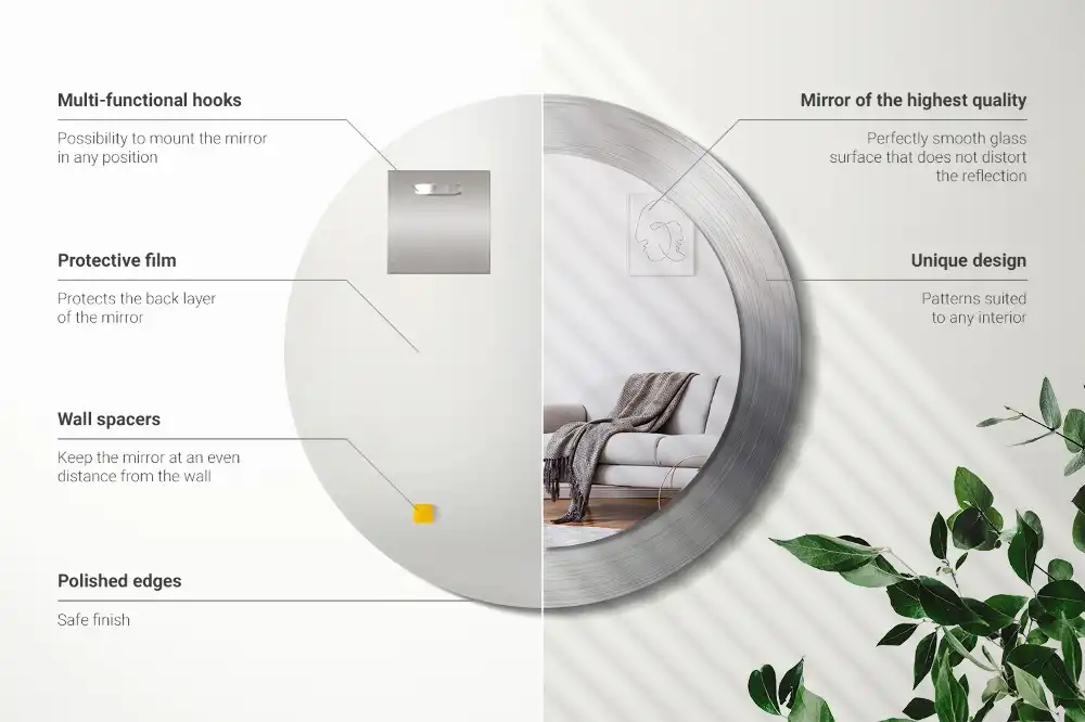 Round mirror frame with print Imitation metal