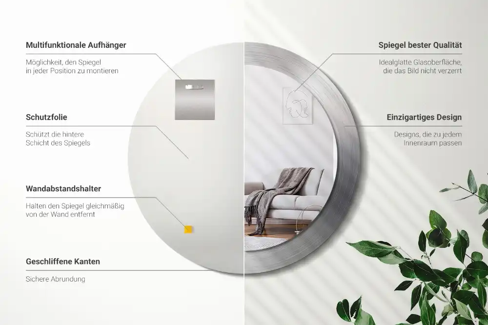 Round mirror frame with print Imitation metal