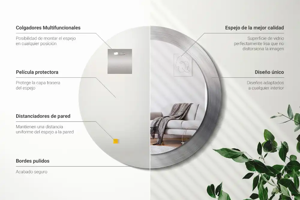 Round mirror frame with print Imitation metal