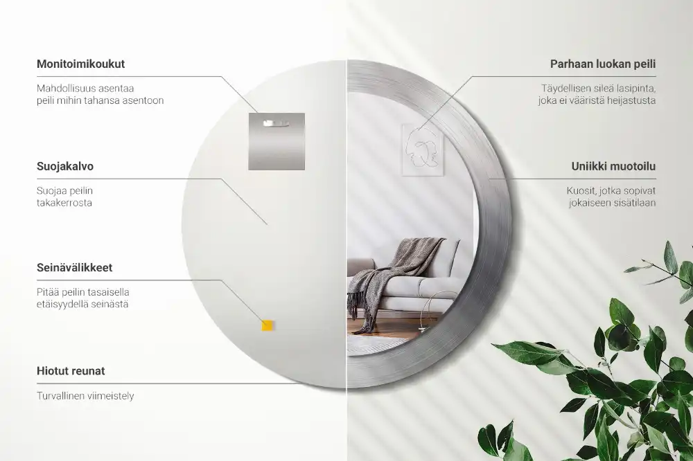 Round mirror frame with print Imitation metal