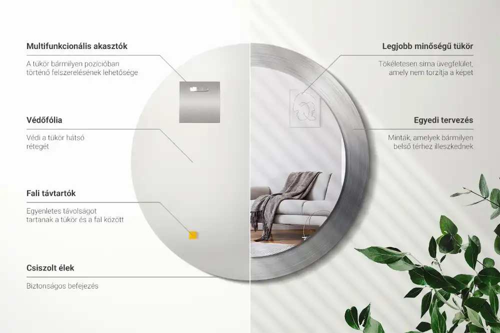 Round mirror frame with print Imitation metal