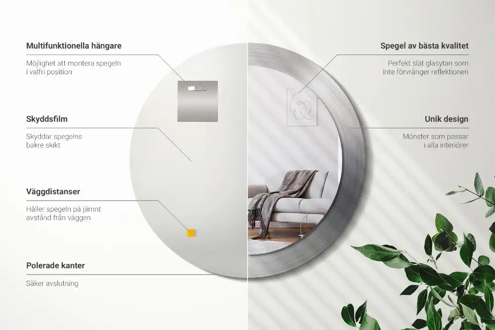 Round mirror frame with print Imitation metal