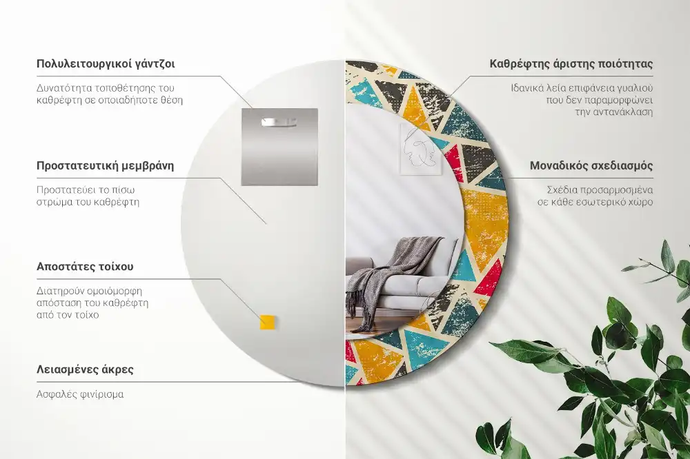 Round printed mirror Retro composition