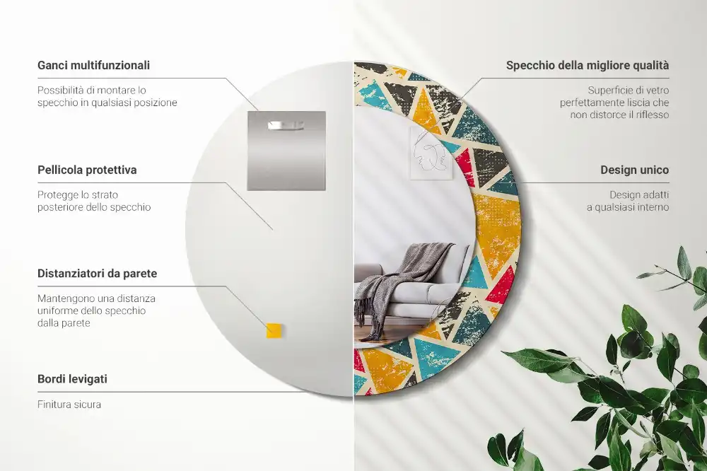 Round printed mirror Retro composition