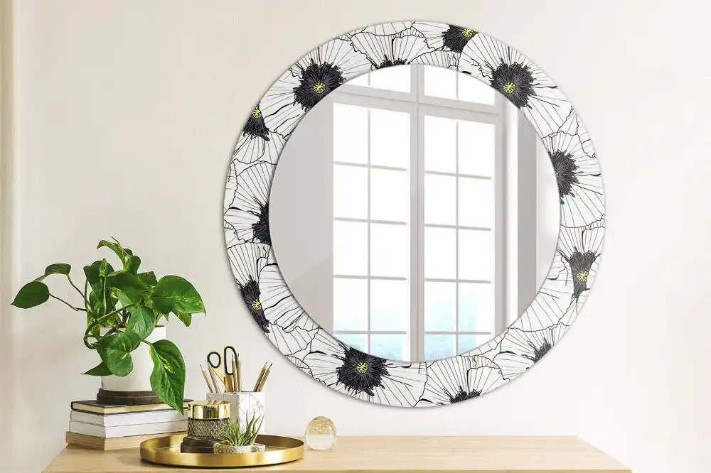 Round wall mirror decor Flower arrangement