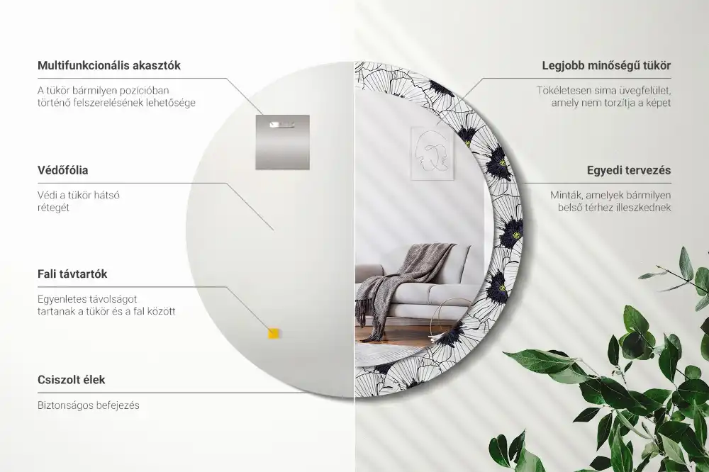 Round wall mirror decor Flower arrangement