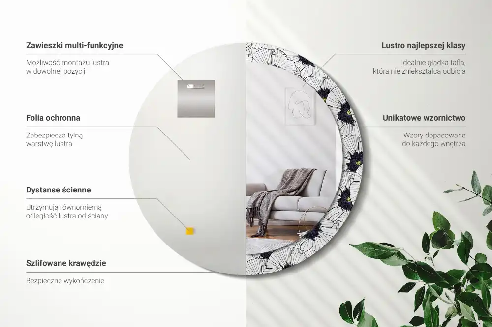 Round wall mirror decor Flower arrangement