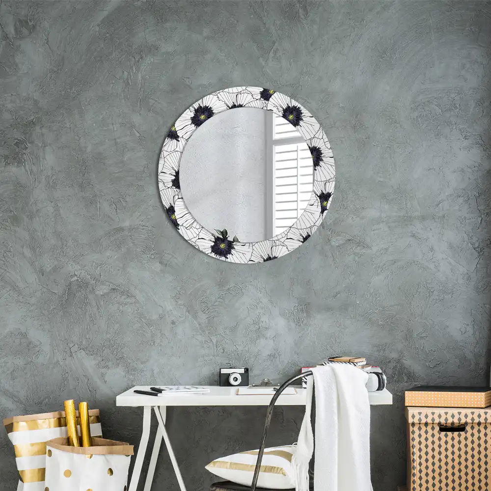 Round wall mirror decor Flower arrangement