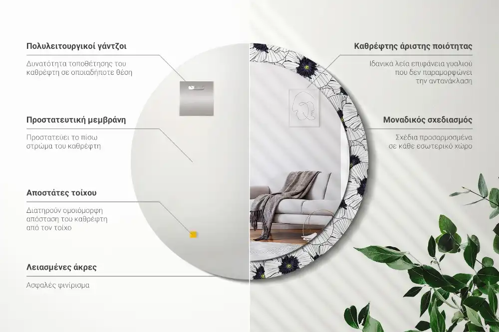 Round wall mirror decor Flower arrangement