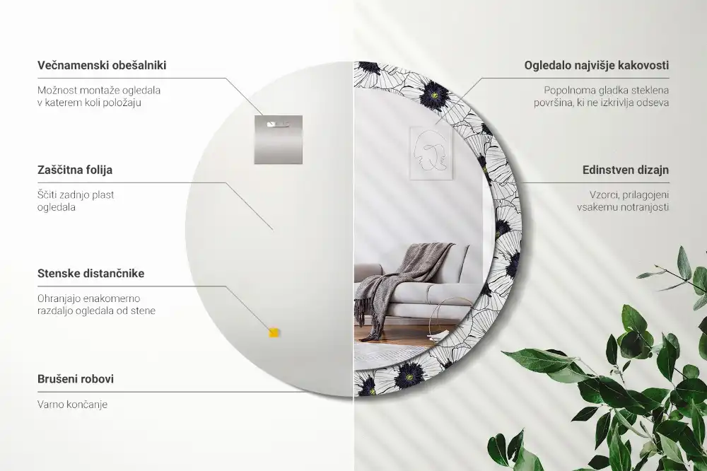 Round wall mirror decor Flower arrangement