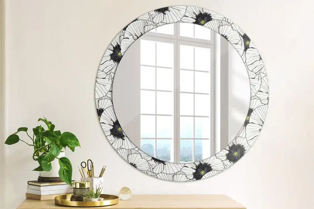 Round wall mirror decor Flower arrangement