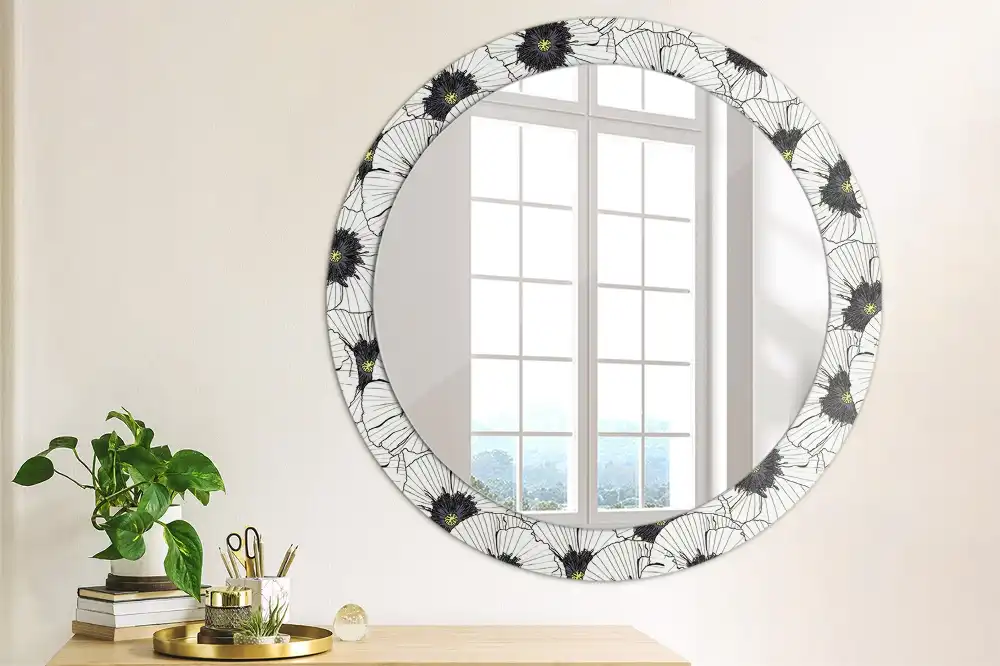 Round wall mirror decor Flower arrangement