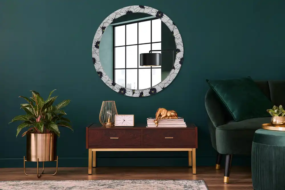 Round wall mirror decor Flower arrangement