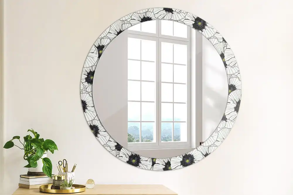 Round wall mirror decor Flower arrangement