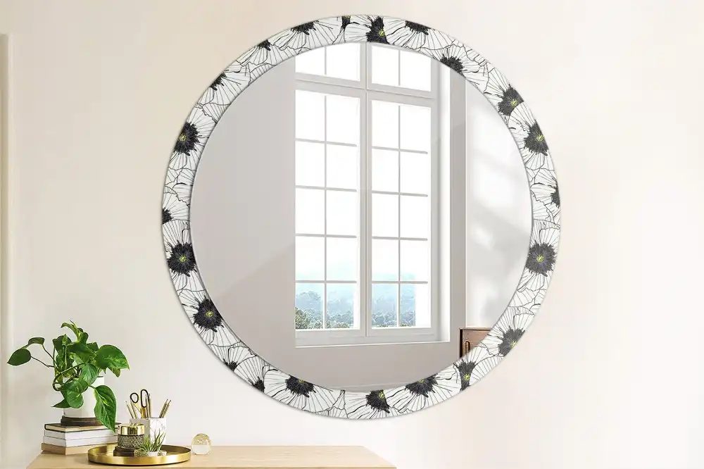 Round wall mirror decor Flower arrangement