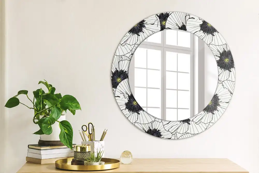Round wall mirror decor Flower arrangement