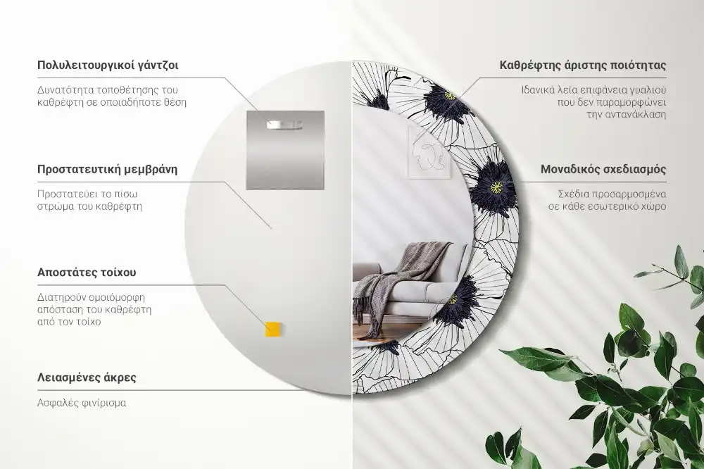 Round wall mirror decor Flower arrangement