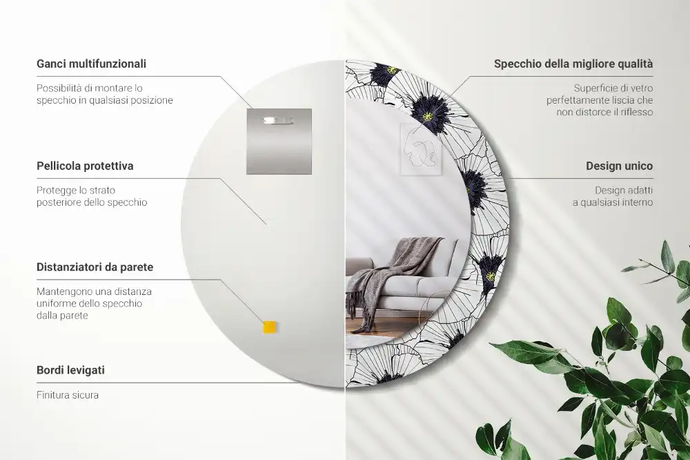 Round wall mirror decor Flower arrangement