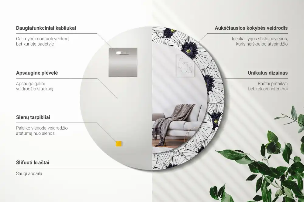 Round wall mirror decor Flower arrangement