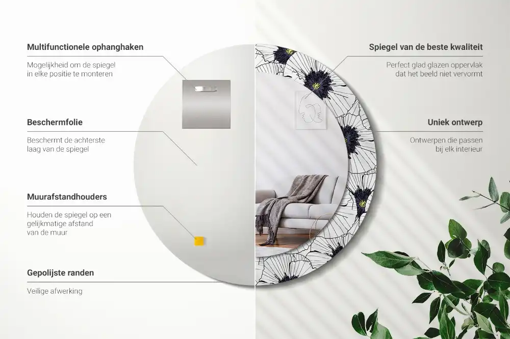 Round wall mirror decor Flower arrangement