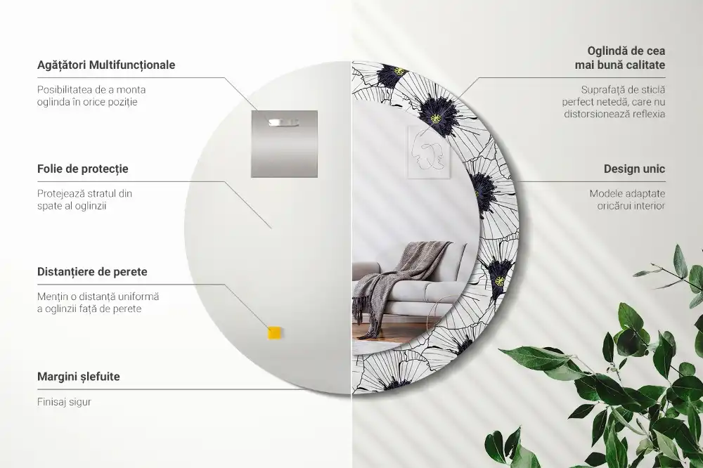 Round wall mirror decor Flower arrangement