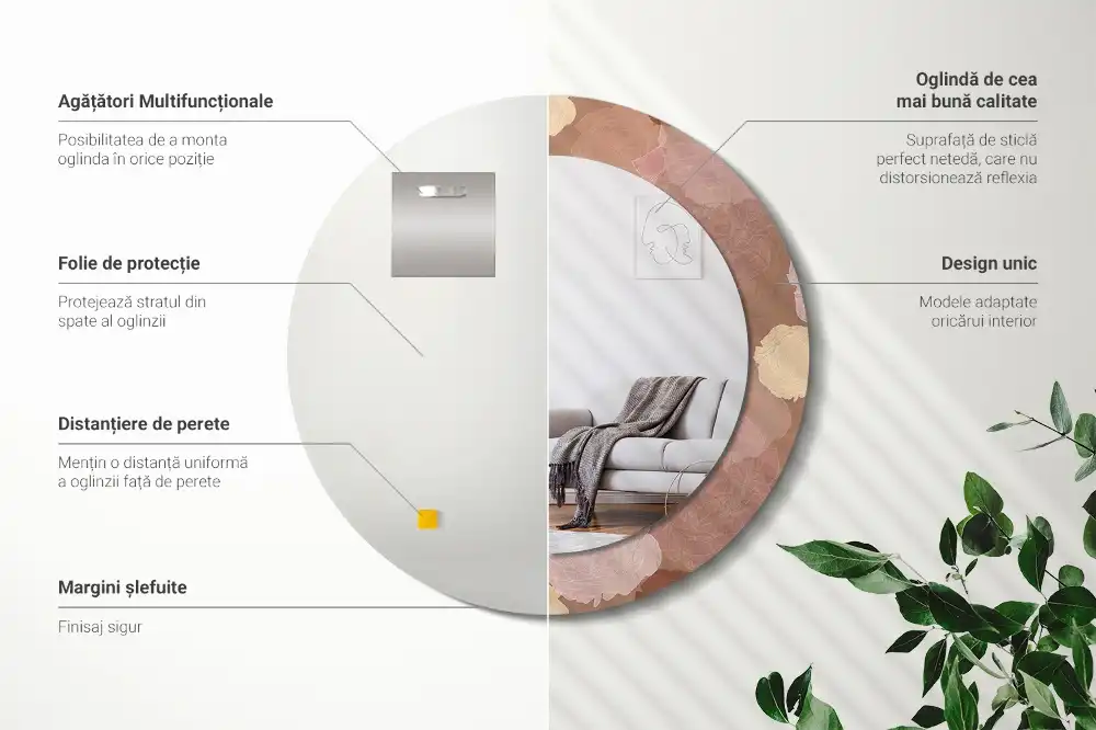 Round mirror frame with print Roses composition