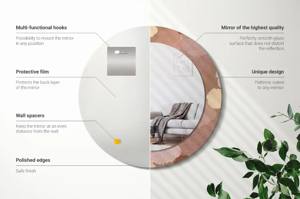 Round mirror frame with print Roses composition