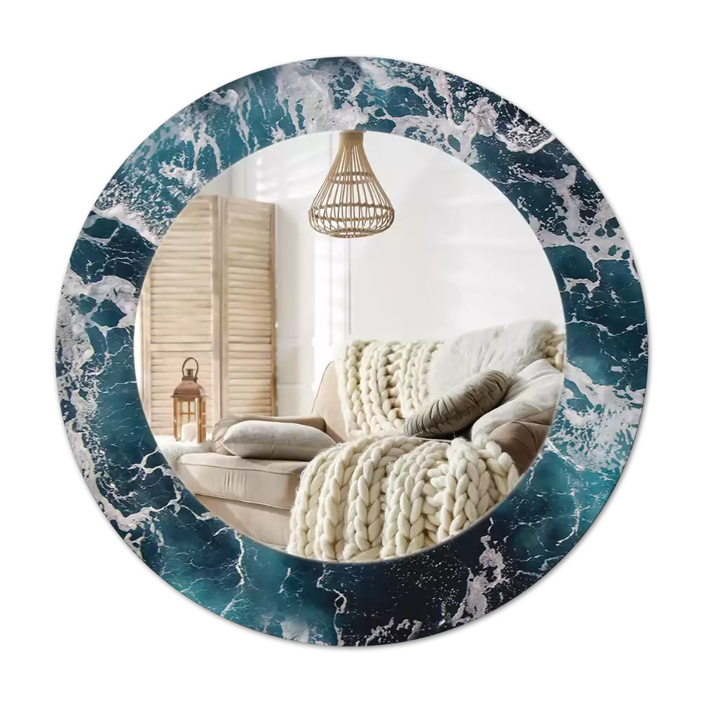 Round printed mirror Stormy sea