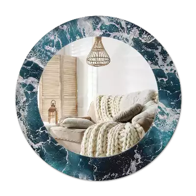 Round printed mirror Stormy sea