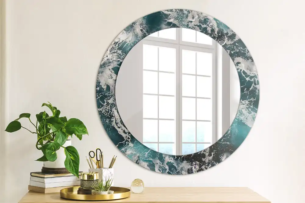 Round printed mirror Stormy sea