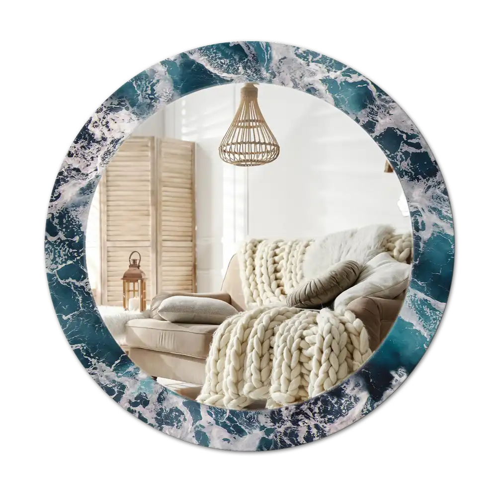 Round printed mirror Stormy sea