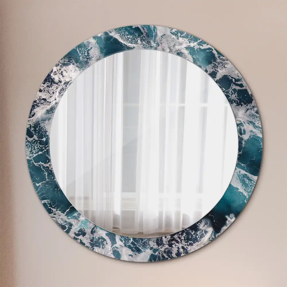 Round printed mirror Stormy sea