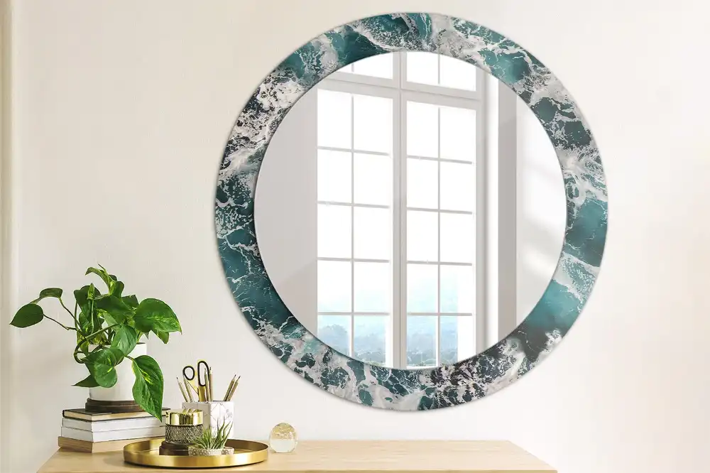 Round printed mirror Stormy sea