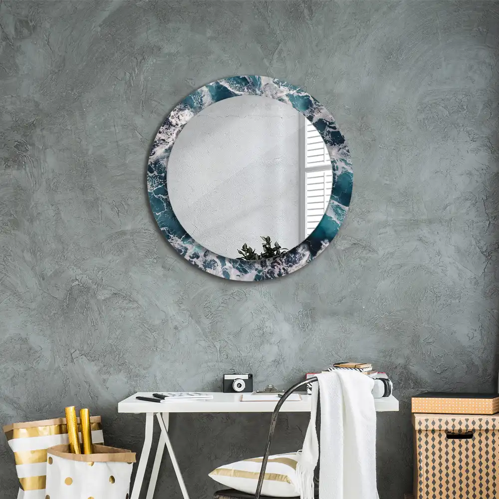 Round printed mirror Stormy sea
