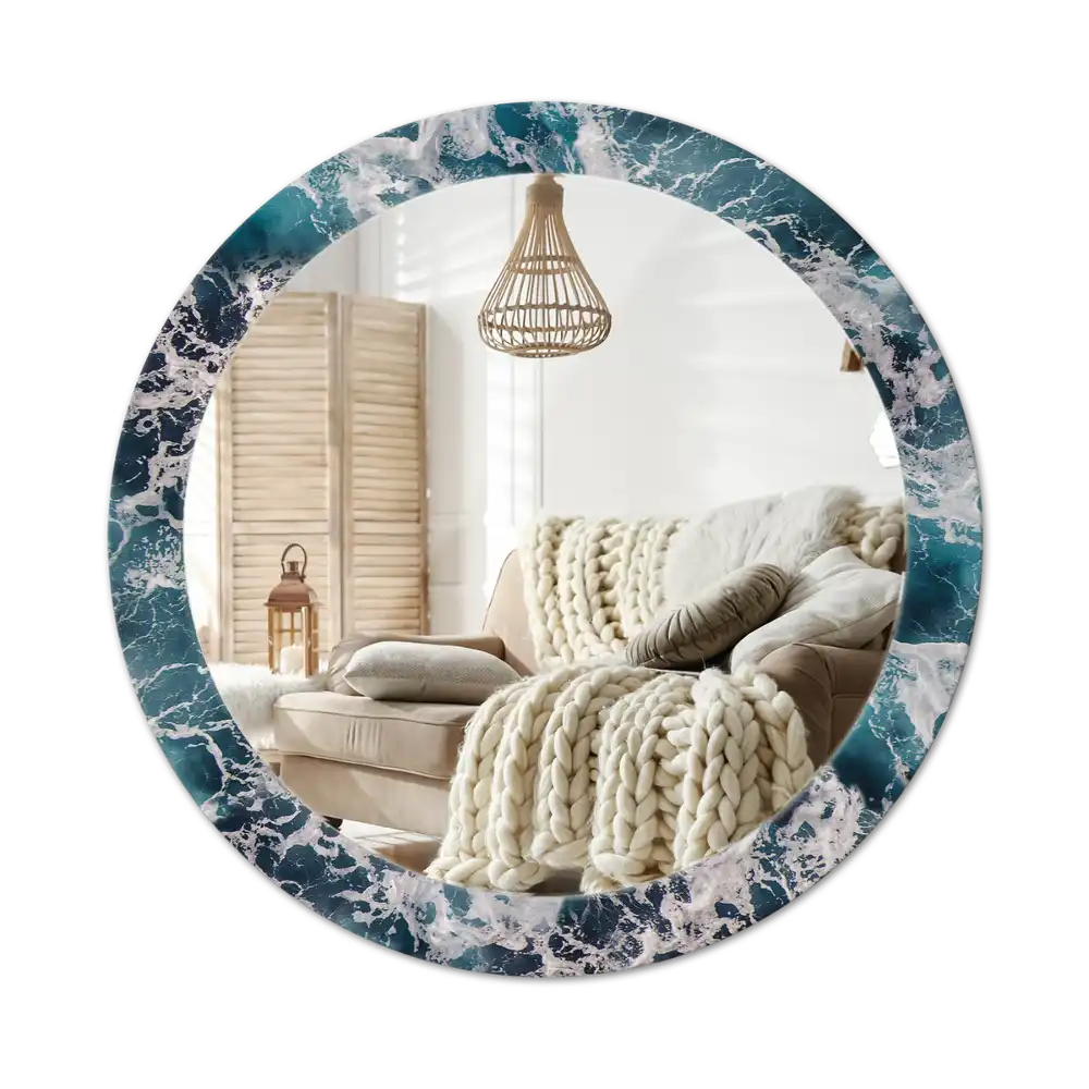 Round printed mirror Stormy sea