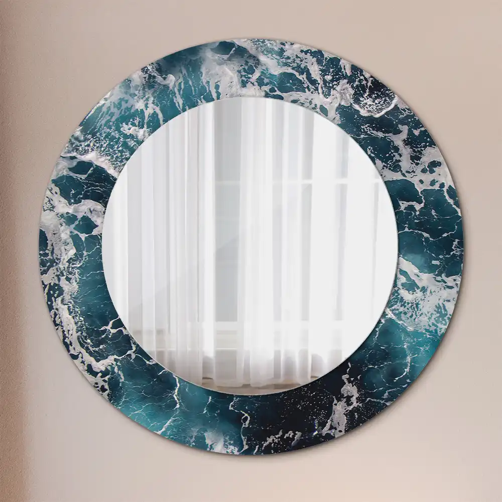 Round printed mirror Stormy sea