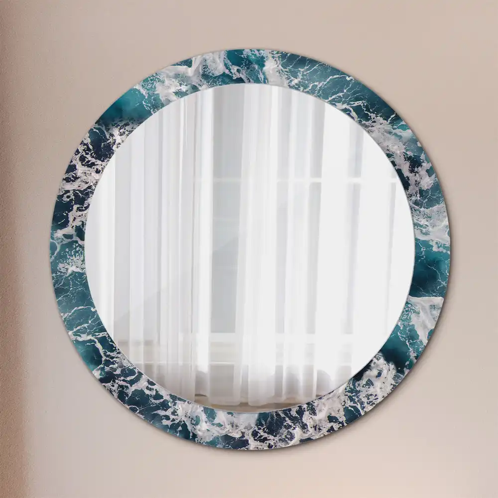 Round printed mirror Stormy sea