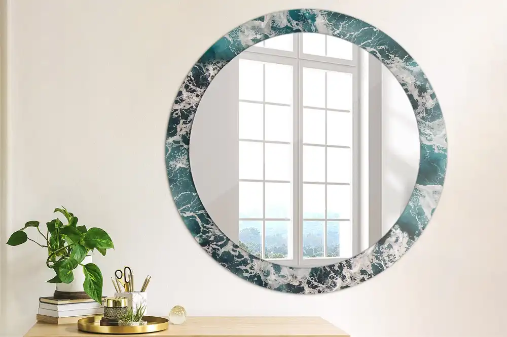 Round printed mirror Stormy sea