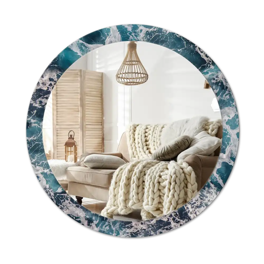 Round printed mirror Stormy sea