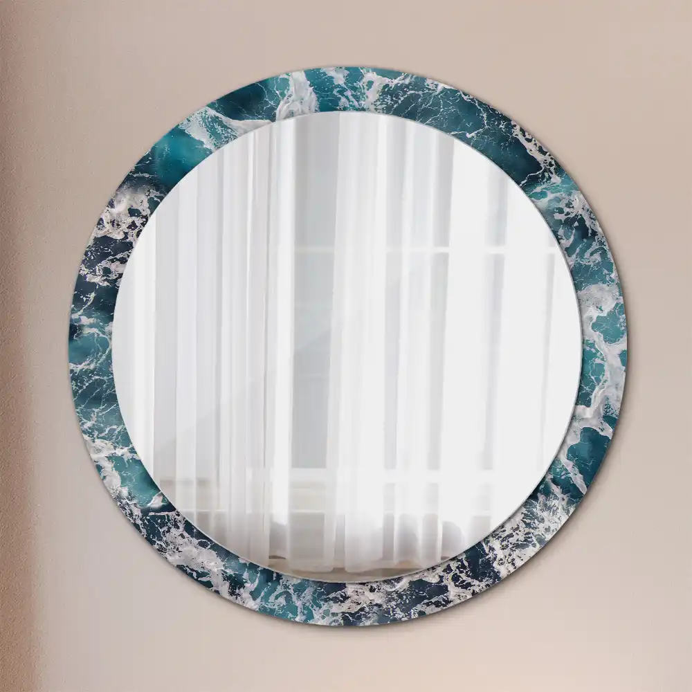 Round printed mirror Stormy sea