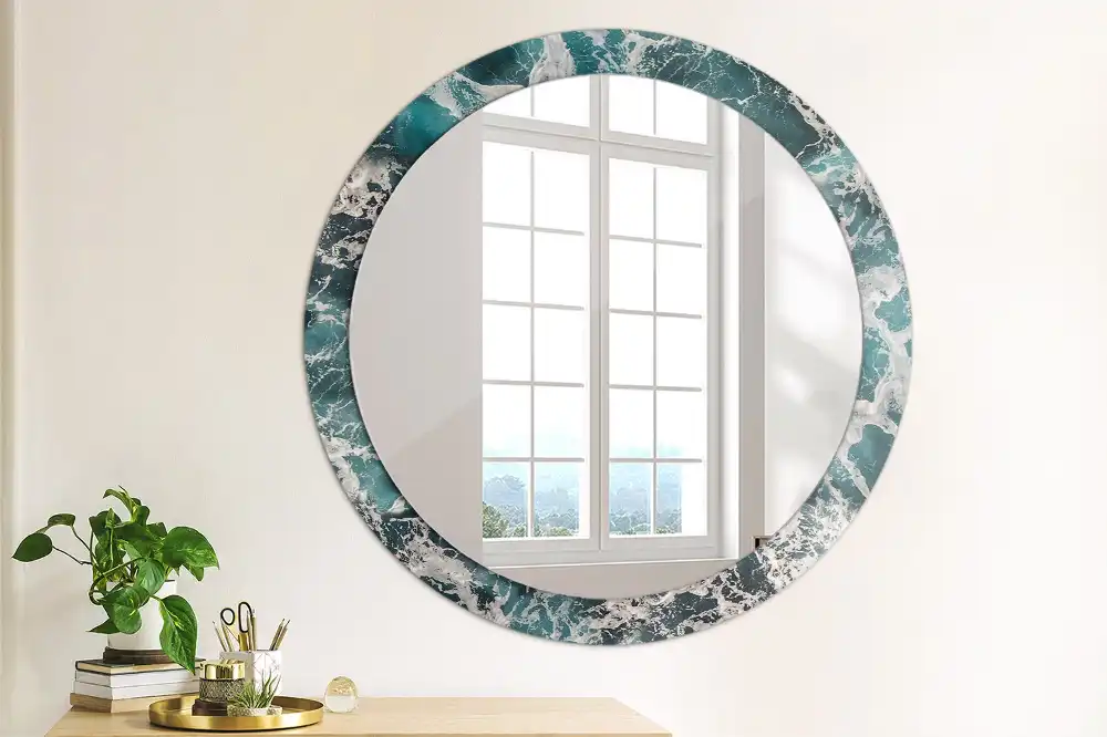 Round printed mirror Stormy sea